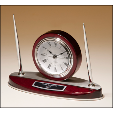 Rosewood Clock with Silver Pen Set
