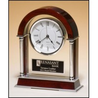 Glass/Rosewood Clock with Silver Trim